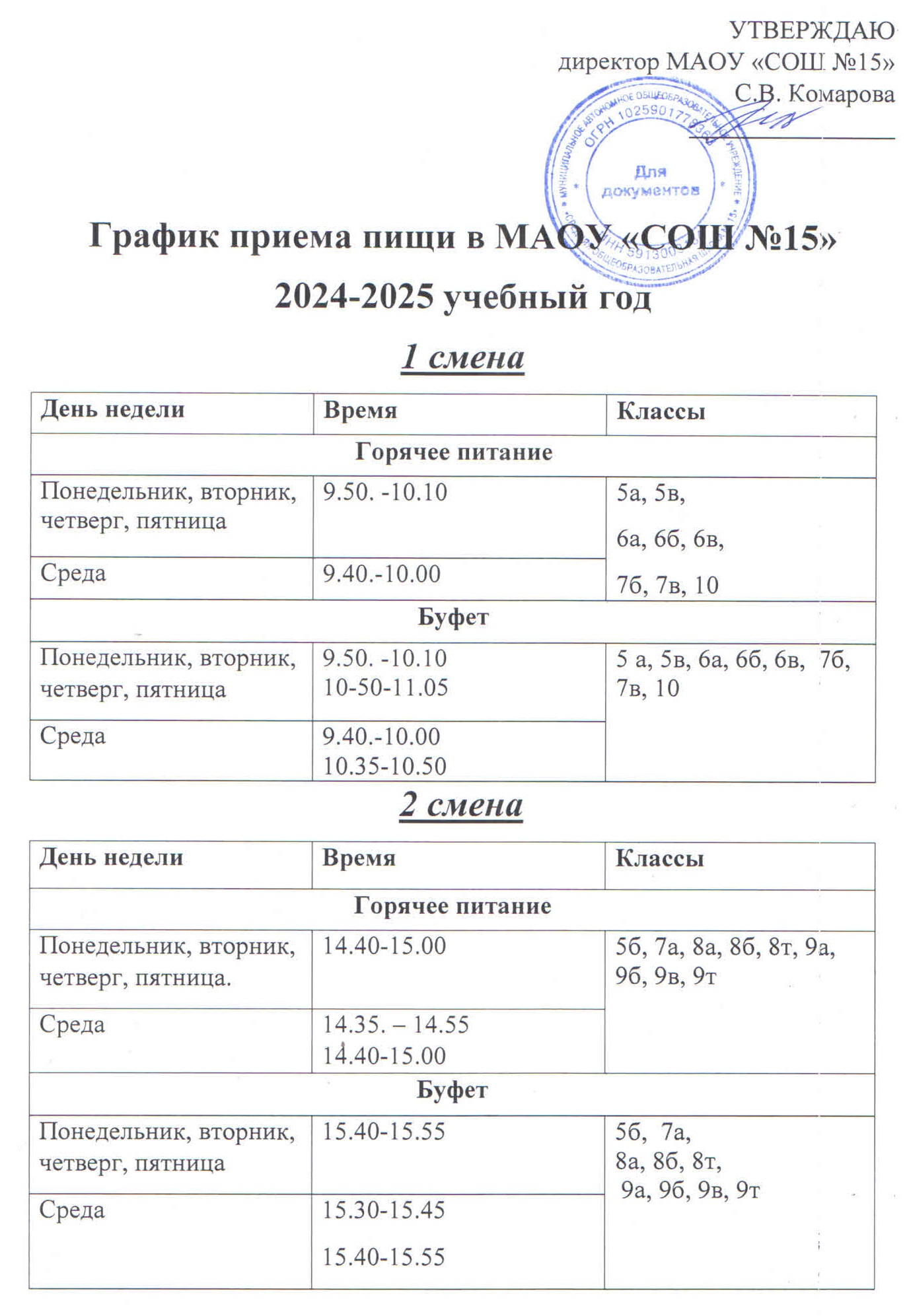 график приёма пищи на 2024 2025